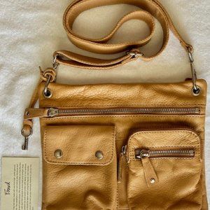 Fossil Leather Sutton Crossbody Tan Shoulder Saddle Bag